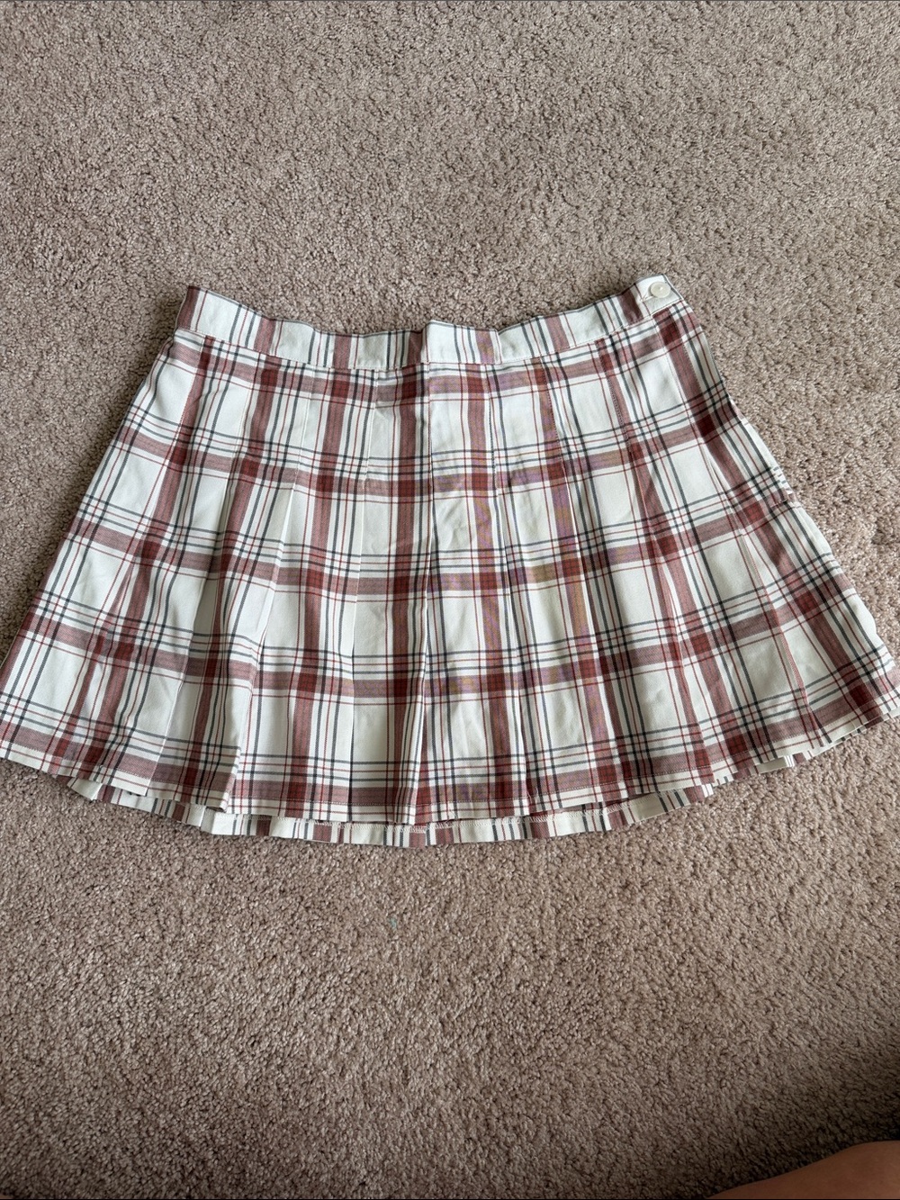 Aerie Plaid Pleated Skater Skirt in Cream & Brown